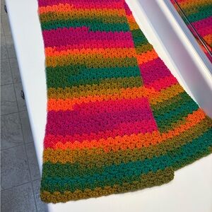 Colorful Rainbow Crochet Scarf Handmade Warm Winter For Women Men 68 in by 12 in